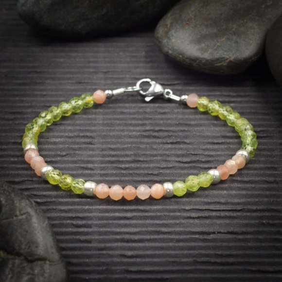 Peridot and Sunstone Crystal Bracelet - Handmade to Order - Picture 1 of 2